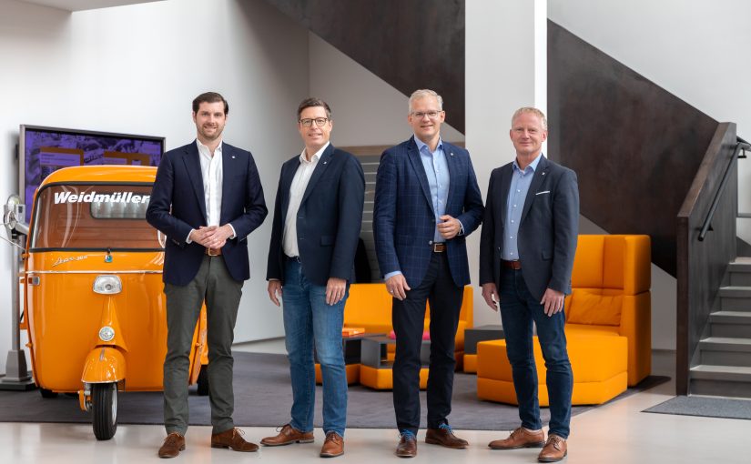 Der neu formierte Weidmüller-Vorstand (v.l.n.r.): Dr. Christian von Toll (CSO), Dr. Timo Berger (CTO), Dr. Sebastian Durst (CEO) und André Sombecki (CFO) (Foto: Weidmüller)